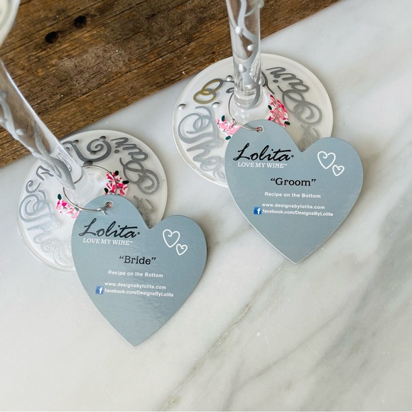 Lolita•NIB•Bride and Groom Wine Glass Set•Toasting Set•Hand Painted~Artisan Made - Picture 14 of 16